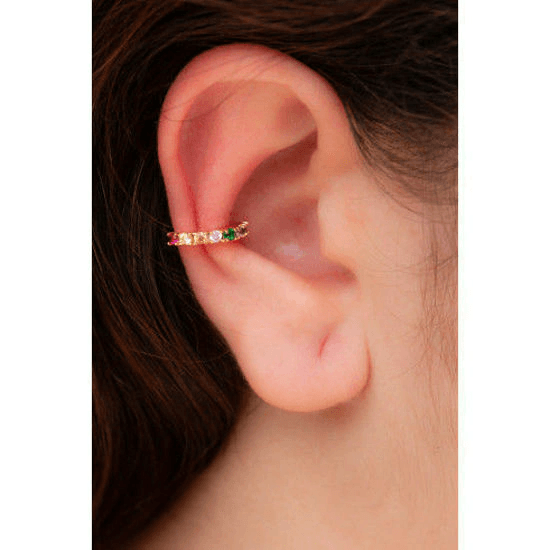 PIERCING FALSO CRAVEJADO DE ZIRCÔNIAS COLORIDAS