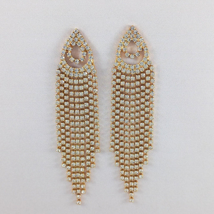 BRINCO MAXI DE 8.5 CM FRANJA DE STRASS - OURO - Donna Jóias Folheadas