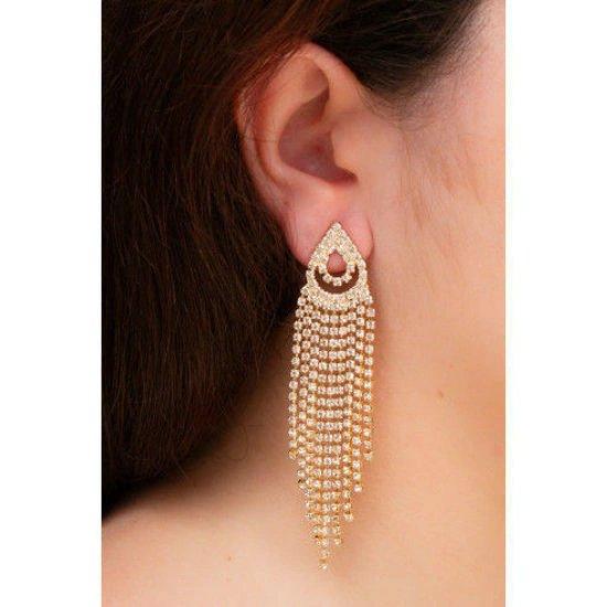 BRINCO MAXI DE 8.5 CM FRANJA DE STRASS - OURO - Donna Jóias Folheadas
