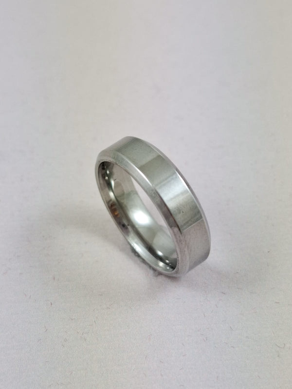 Aliança Aço Inox Prateada Chanfrada 6mm